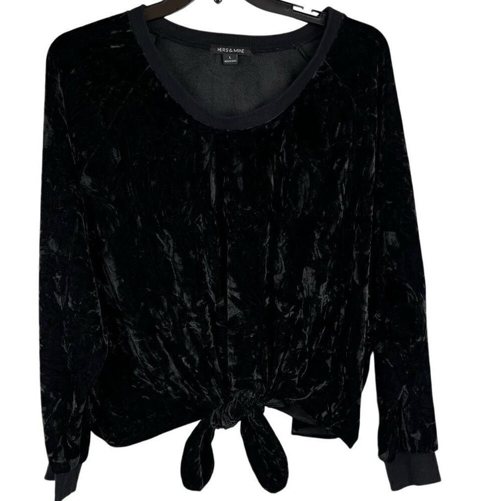 Hers & Mine Black Velvet Tie Bottom Sweatshirt Large